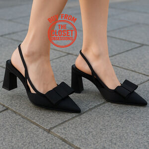 ZARA Embellished Bow Slingback Heels NWT Black Sizes 8–10